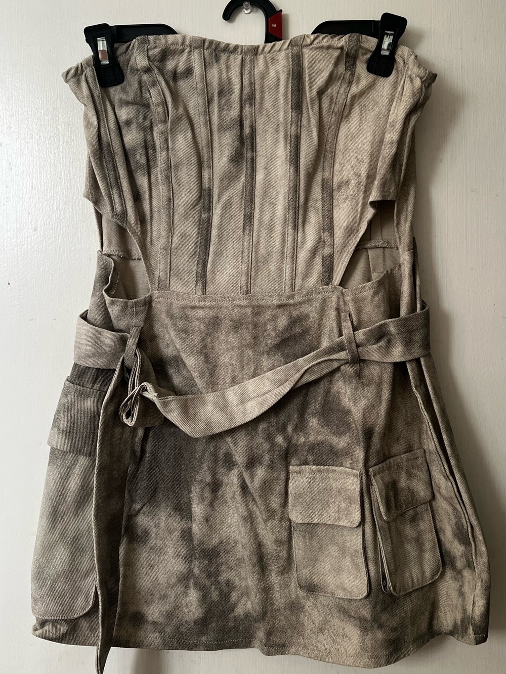 PrettyLittleThing Taupe Suede-Look Strapless Pocket Mini Dress